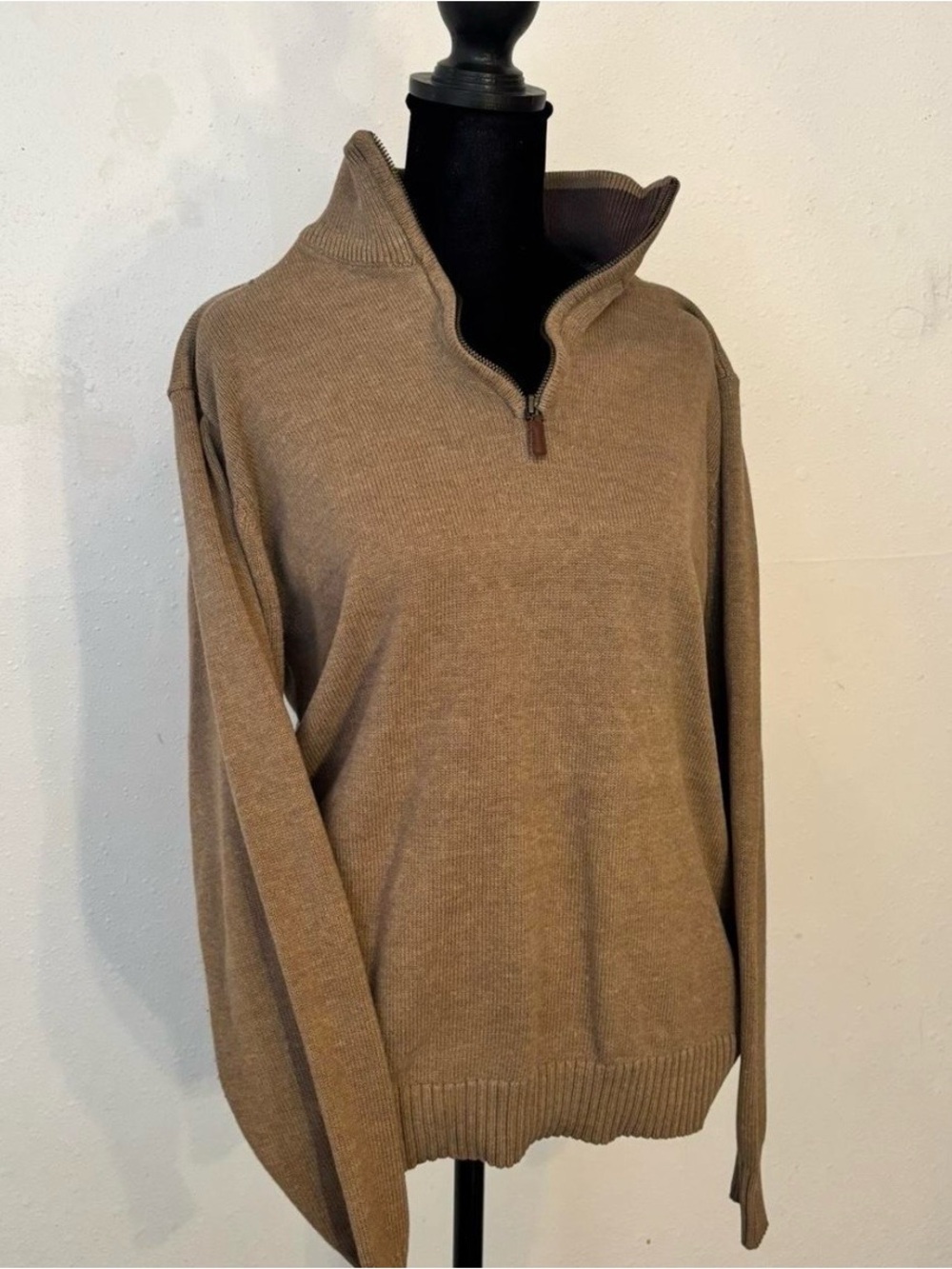 Oscar de la Renta Men's Zip-Front Sweater in Tan Brown